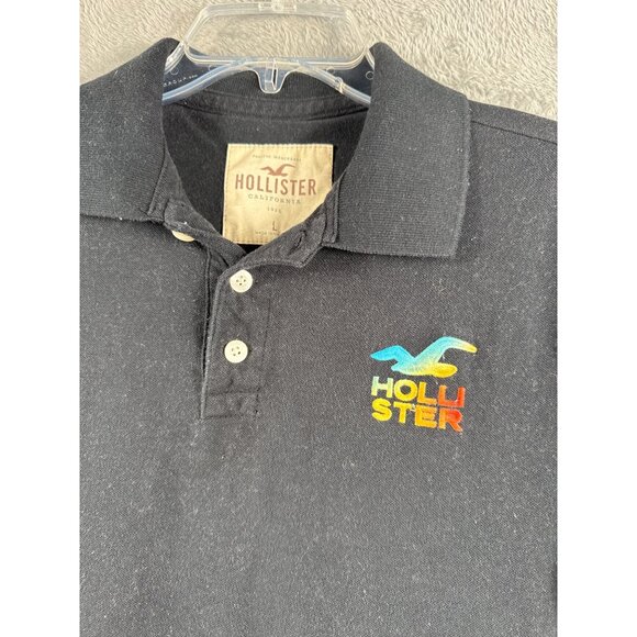 Hollister Mens Black Polo Shirt With Embroidered Logo Size L Short Sleeve Cotton - Picture 3 of 7